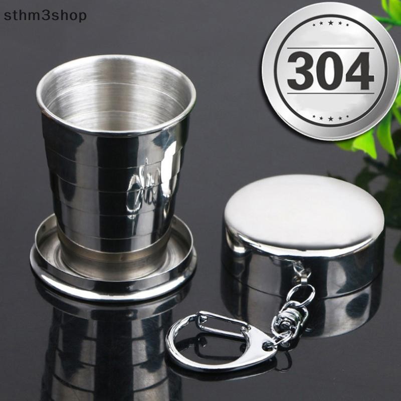 [STHM] ถ้วยพับสแตนเลสพร้อมพวงกุญแจถ้วยยืดไสลด์แบบยืดหดได้แบบพกพา มล