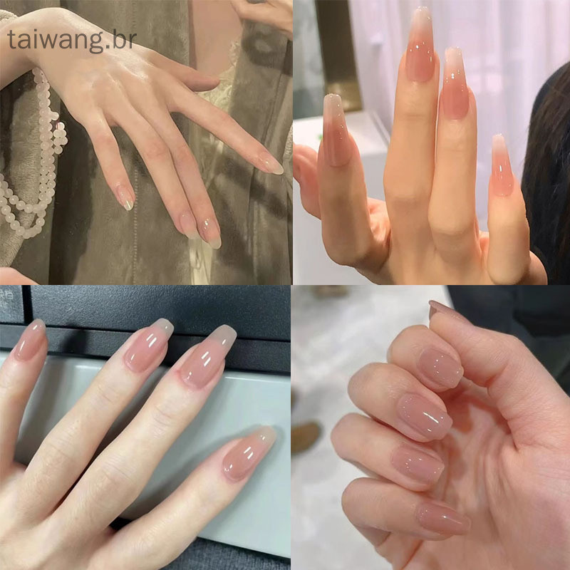 เล็บปลอม เล็บปลอมธรรมชาติเปลือย 24 ชิ้นพร้อมกาวเล็บปลอมเหมือนจริงกดบนเล็บ