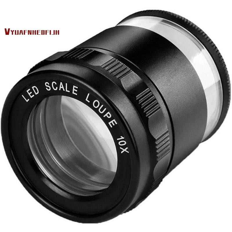 Led Scale Loupe 10X แว่นขยายตั้งโต๊ะแบบเรืองแสงโลหะที่ถอดออกได้เคลือบเลนส์กระจกโฟกัสปรับได้