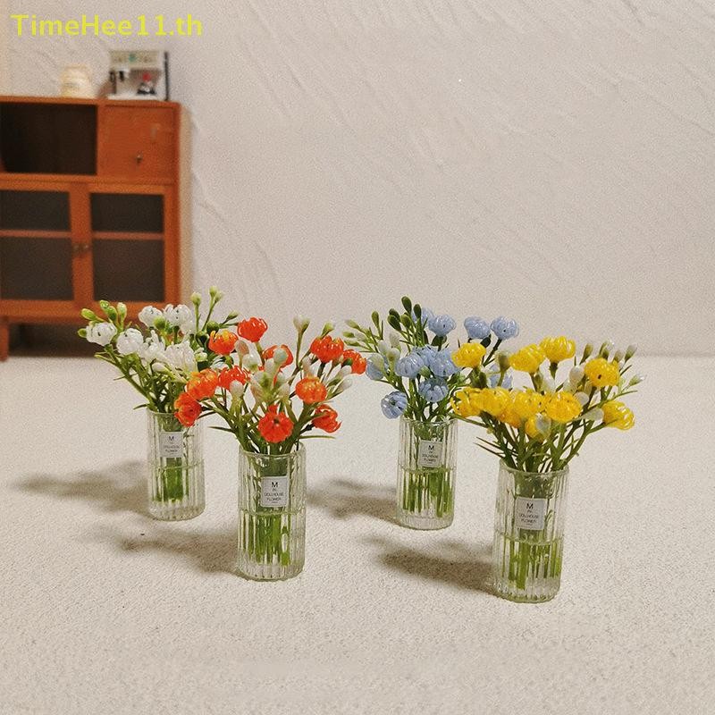 Timehee 1:12 Dollhouse Miniature Bouquet s ตารางดอกไม้ Greenery รุ่นเดสก์ท็อปยานพาหนะติดตั้งเครื่องประดับตกแต่งบ้าน TH
