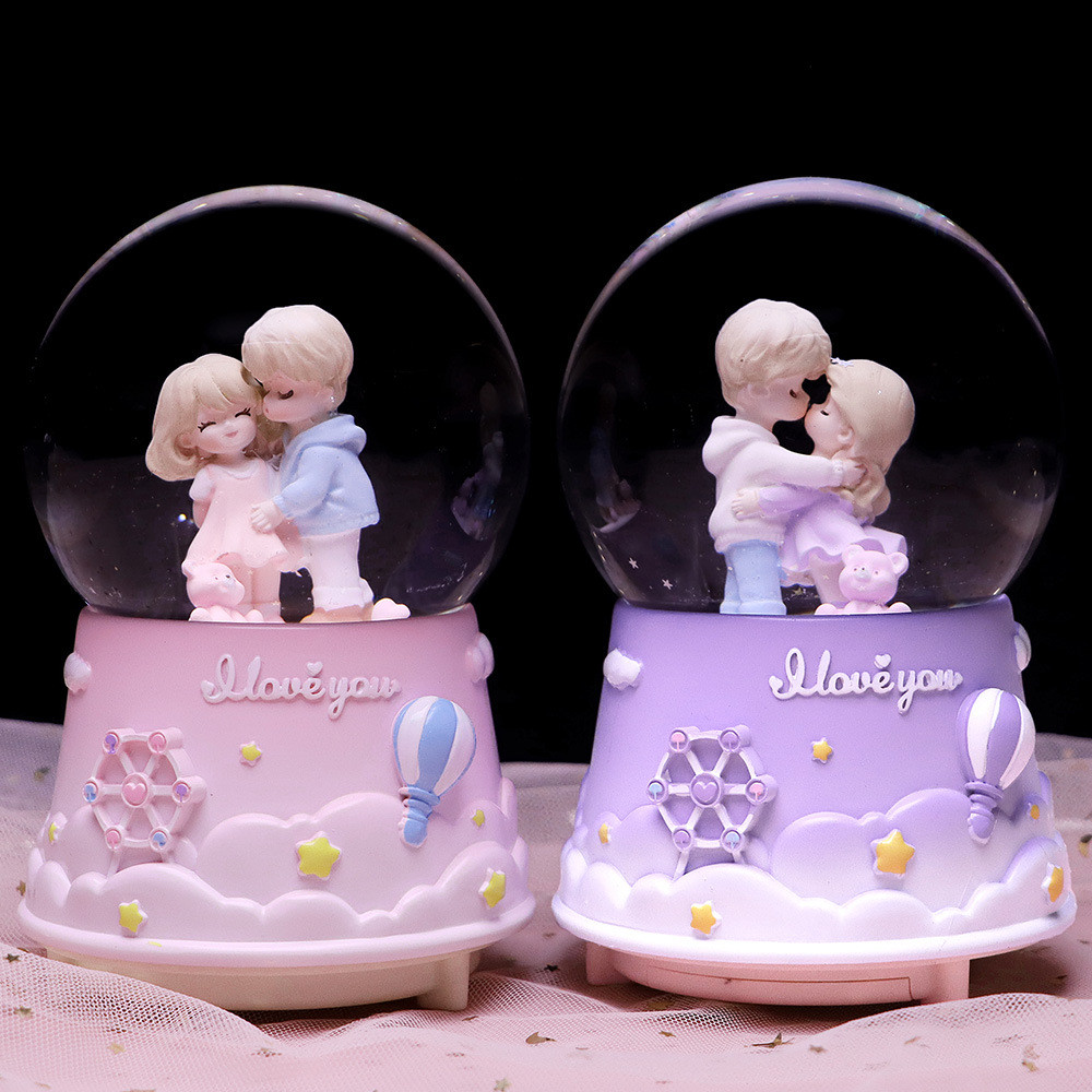 รักในเมฆกล่องดนตรีคริสตัลบอลโรแมนติก ตกแต่งบรรยากาศวันวาเลนไทน์ ของขวัญชวนฝันสำหรับแฟนของคุณ