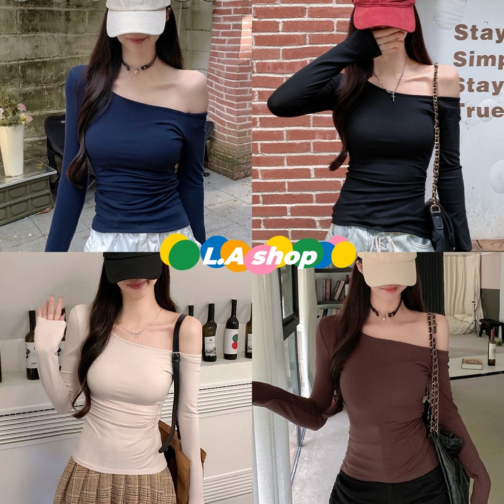 L.A Shop ★สไตล์ใหม่★เสื้อเปิดไหล่แขนยาว ผ้านิ่มทิ้งตัว คาวาอี้ยืดตามตัว "FY789"