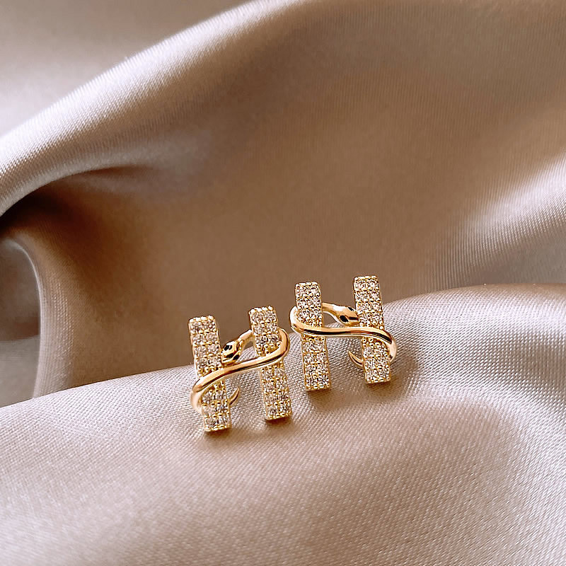 2024 Snake Shape Full Diamond H Letter ต่างหู Retro Light Luxury ต่างหู