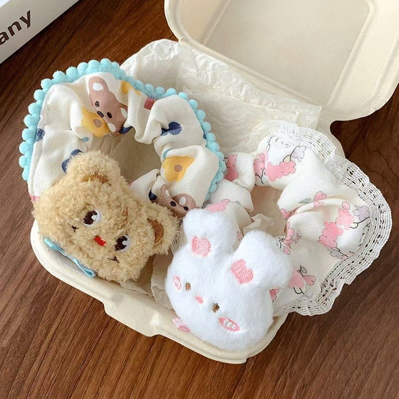เวอร์ชั่นเกาหลีสไตล์ใหม่น่ารักเนยหมีที่คาดผมซาตินสีชมพู Scrunchy เครื่องประดับผมผู้หญิง