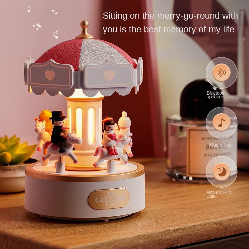 กล่องดนตรีม้าหมุนสร้างสรรค์ ยูเอสบี ชาร์จไฟกลางคืนลําโพงบลูทูธโรแมนติกเพลงแสง