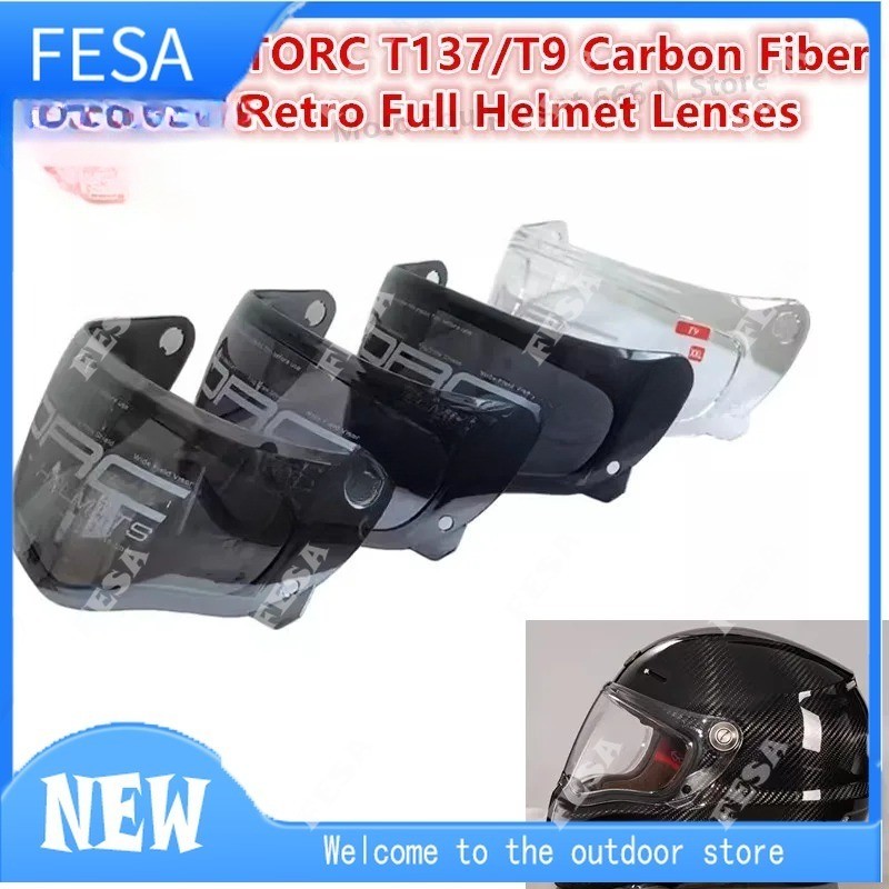 Torc T137 T9 คาร์บอนไฟเบอร์ Retro Full หมวกกันน็อคเลนส์ Transparen tLight ชาสีดําเลนส์ชุบเงิน
