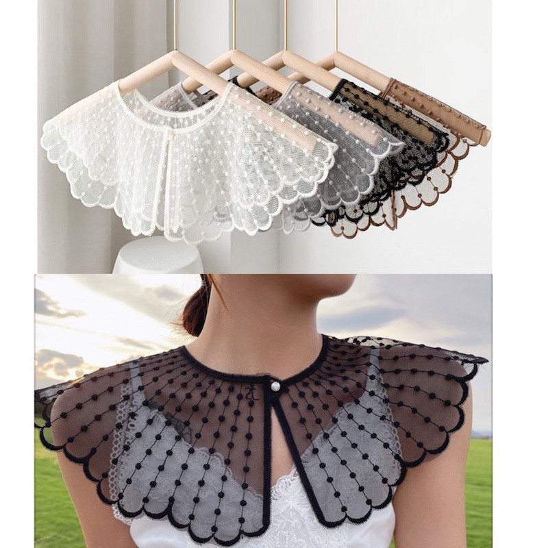 Shawl Collar Lace Trim Large Collar Scarf Spring Autumn Hollow Neck Guard Lace Fake Collar Decoratio