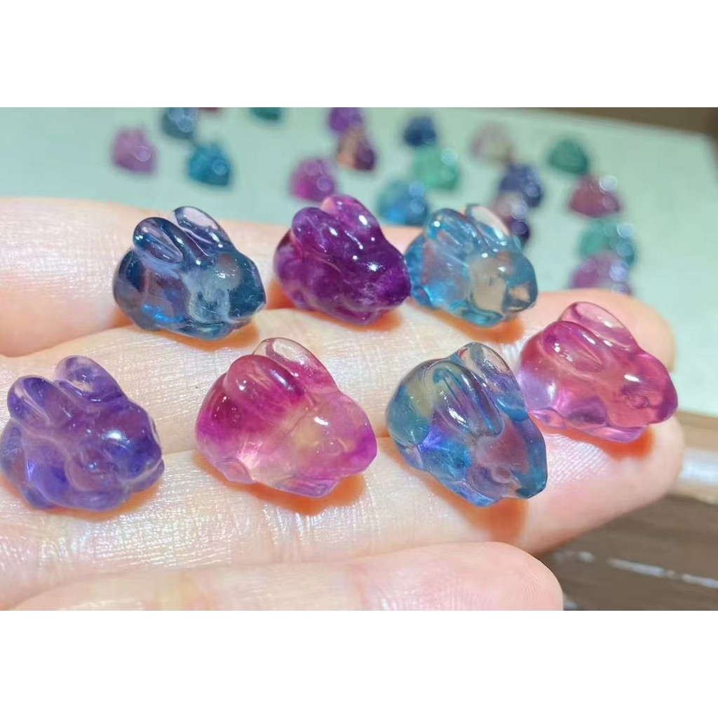 ธรรมชาติ Fluorite กระต่ายประมาณ 17 มม.แกะสลักชิ้นเครื่องประดับน่ารักเครื่องประดับทําด้วยมือ diy อุปกรณ์เสริม Simple All-Match ของขวัญ