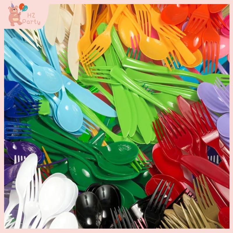 พลาสติกทองสีแดงสีชมพูสีฟ้าพลาสติกส้อมและช้อนมีดทิ้งพรรคเครื่องครัวพรรคซัพพลาย