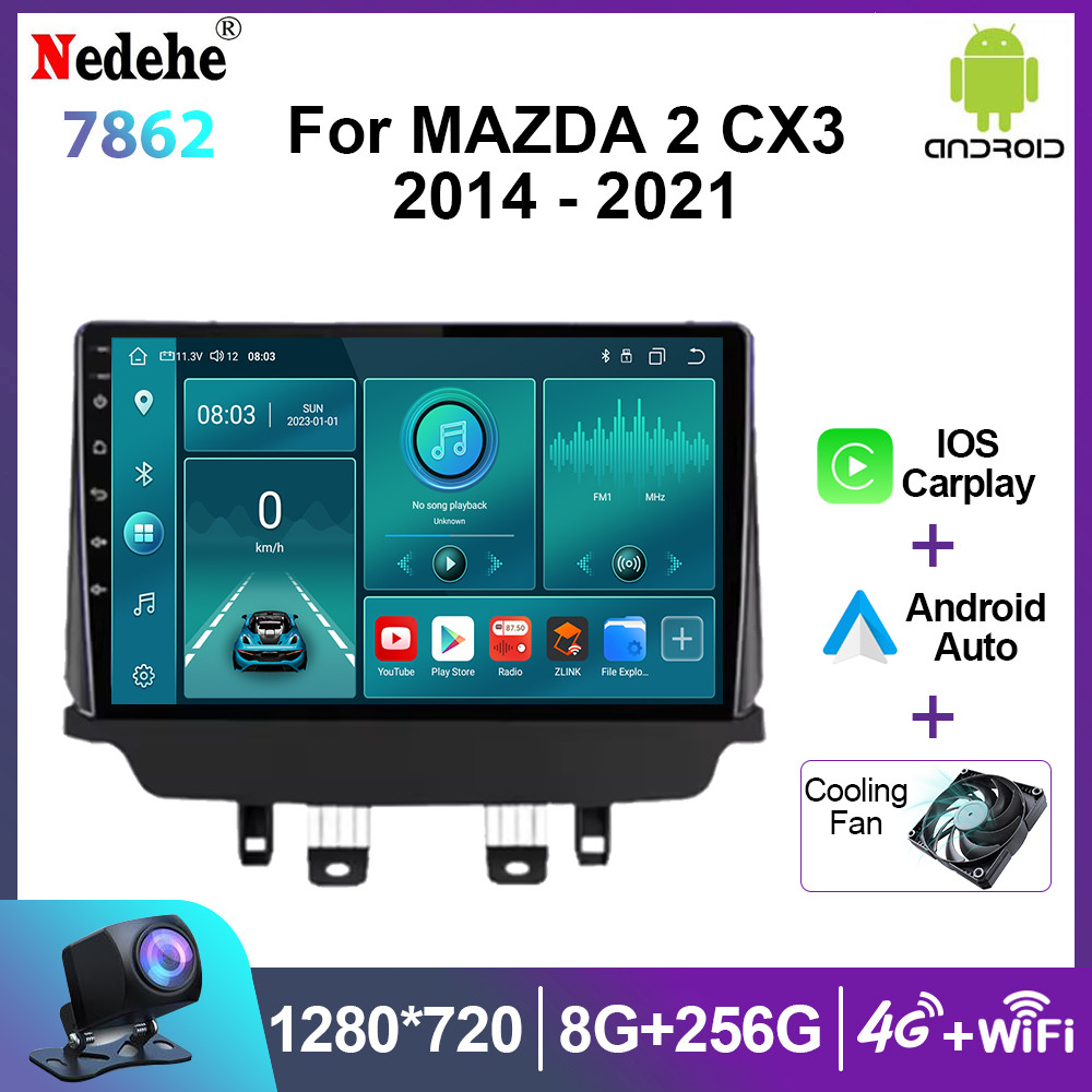 มอนิเตอร์รถยนต์ Android MAZDA2 CX3 2014 - 2019 Android 14 Car Stereo Carplay Auto QLED Screen 4G พร้อมปลั๊กหน้ากากและเล่น