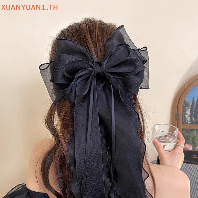 XUAN Elegant Bow ริบบิ้นคลิป ผม สีทึบ โบว์ สำหรับผู้หญิงและสาวๆ ขนาดใหญ่Hairpins อุปกรณ์เสริมผม TH