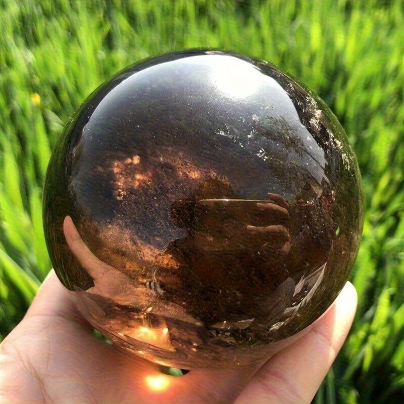 [1 ชิ้น Smoky Quartz Sphere] 1 ชิ้นขนาดใหญ่ Smoky Quartz Crystal Sphere, 2.75-3.14" | เครื่องประดับห