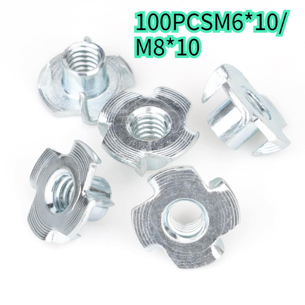 100pcs Tee Nut M6 M8 / Claw Nut M8/M6 T Nut Tee Nut ลําโพงแทรกฝังเฟอร์นิเจอร์ Knockdown Knoc Down