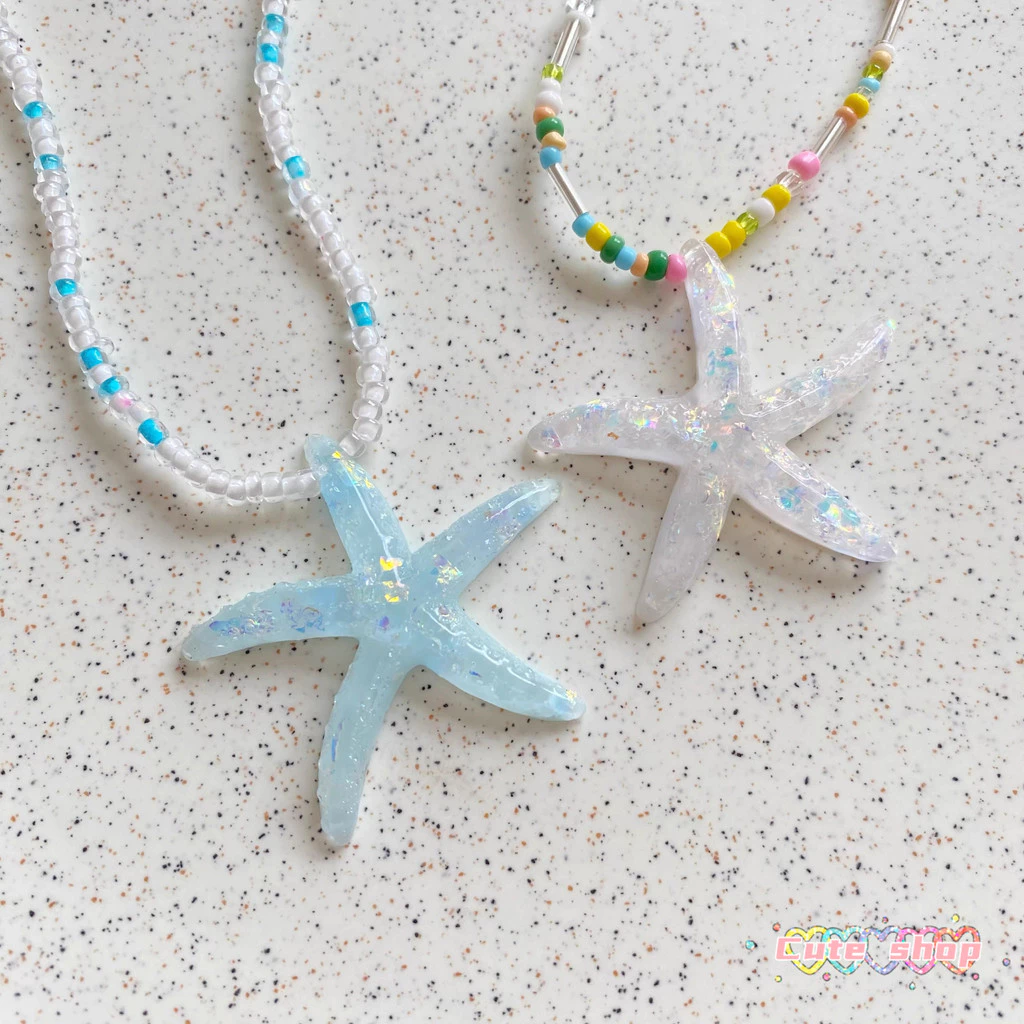 สร้อยคอลูกปัด สีโดพามีน จี้รูปปลาดาว ชายหาดฤดูร้อน วัสดุอะคริลิค มีหลายสีให้เลือก ส่งไวจากไทย