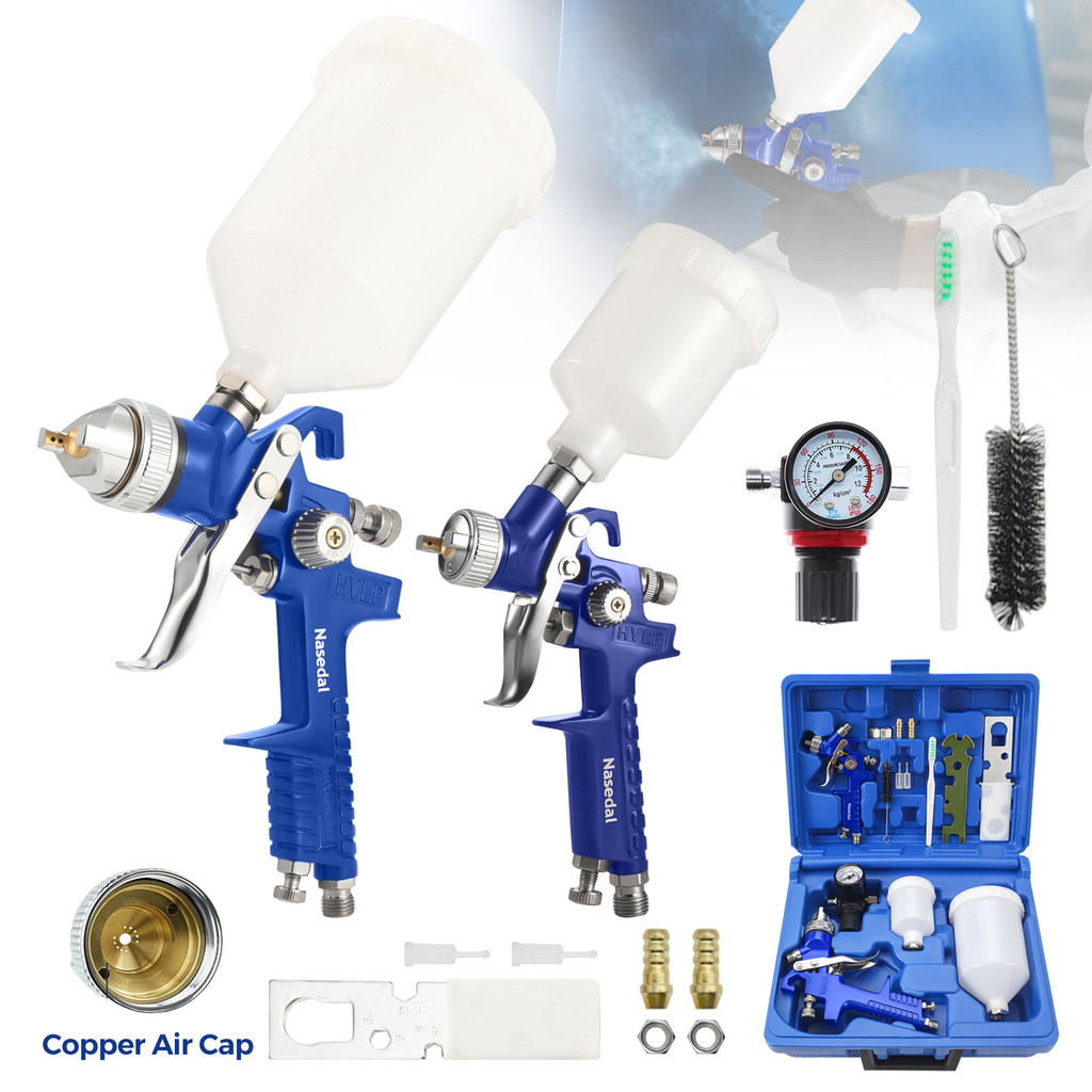 Nasedal 1.4 มม.0.8 มม.Hvlp Sprayer Kit เครื่องมือสีรถ 600ml 125ml ถ้วย Airbrush นิวเมติกสเปรย์ปืนชุดล็อค Air Pressure Regulator Gauge สําหรับเฟอร์นิเจอร์ผนังรุ่นภาพวาด