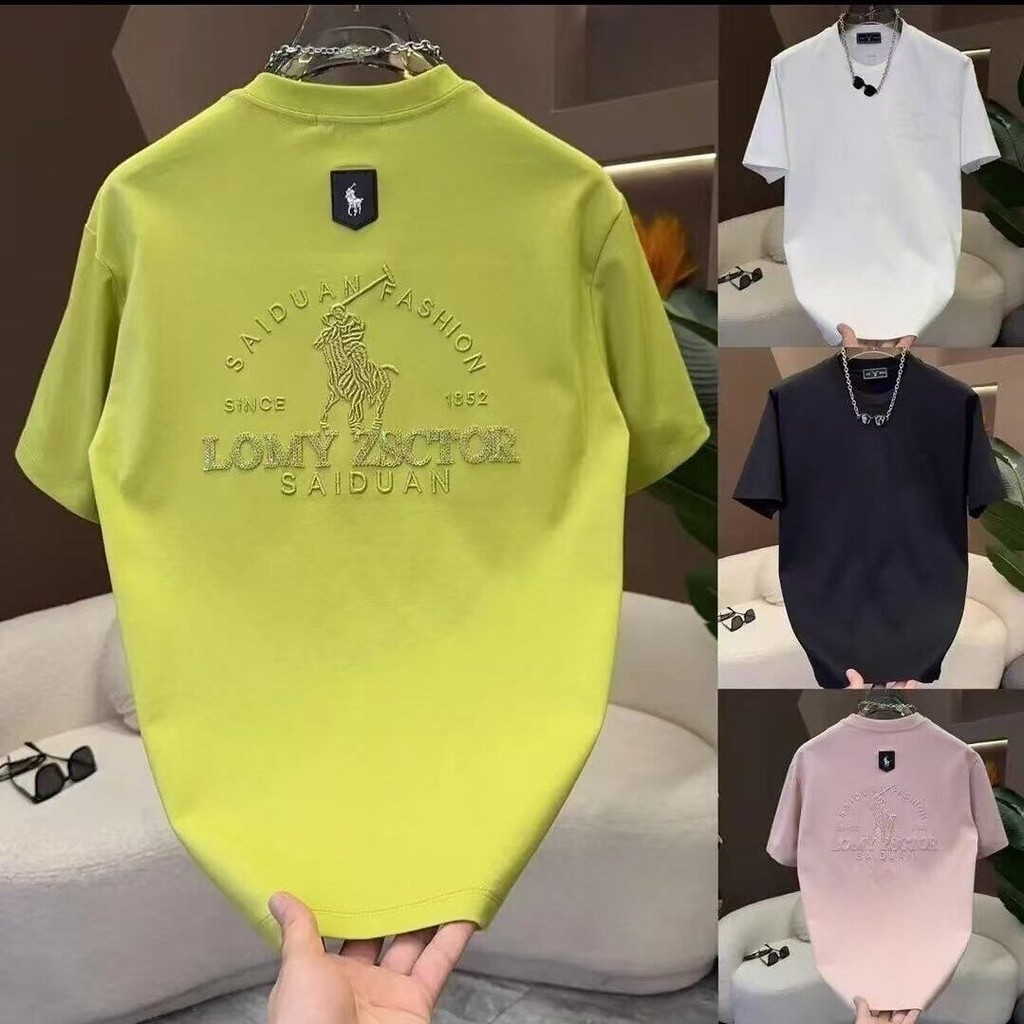 Rye Paul ฤดูร้อนเสื้อยืดแขนสั้นผู้ชายสไตล์ใหม่หรูหรา High-End Letter เย็บปักถักร้อยลําลองผู้ชายรอบคอ