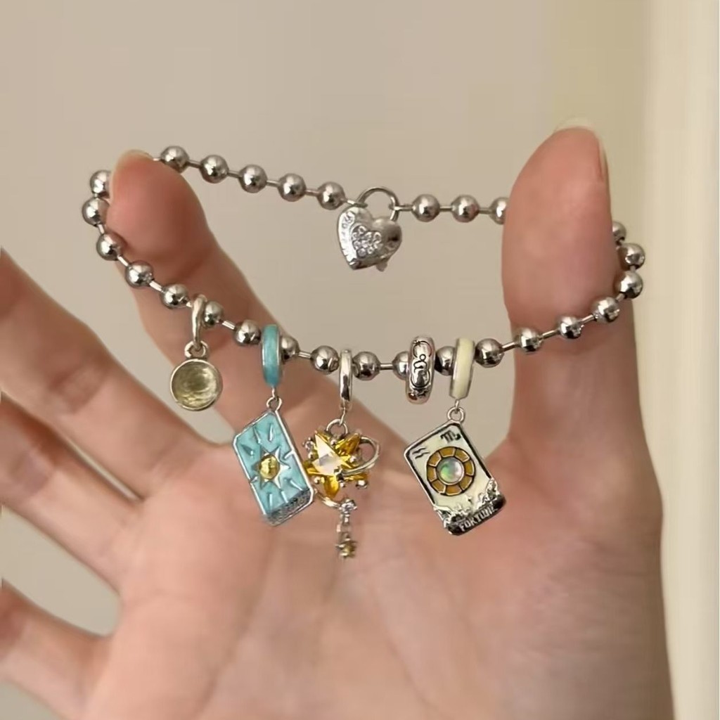 [miaom] Secret Vintage Distressed Card Sun Moon Star Bracelet Niche Unique Design High-End Bracelet Female