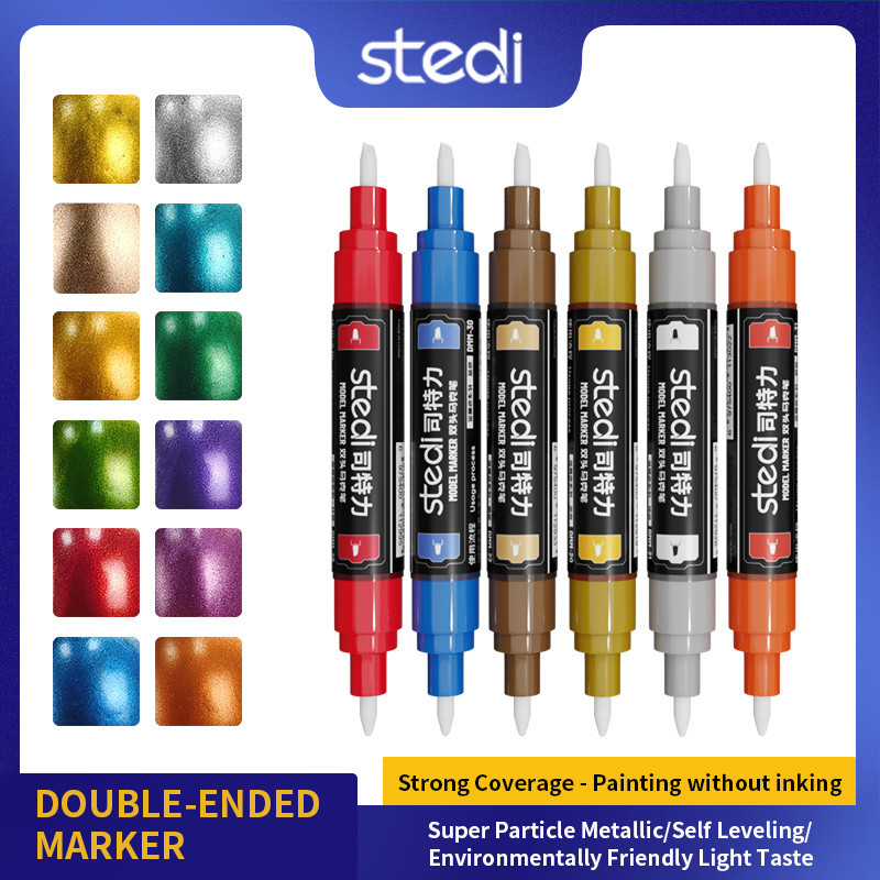 Sedi Double-Headed Marker สีเมทัลลิค DMM 20 ~ 31 กันดั้มรุ่นระบายสีเครื่องมือ Hand-painting Touch-up ปากกาสําหรับFigurines Flat & Pointed Tip