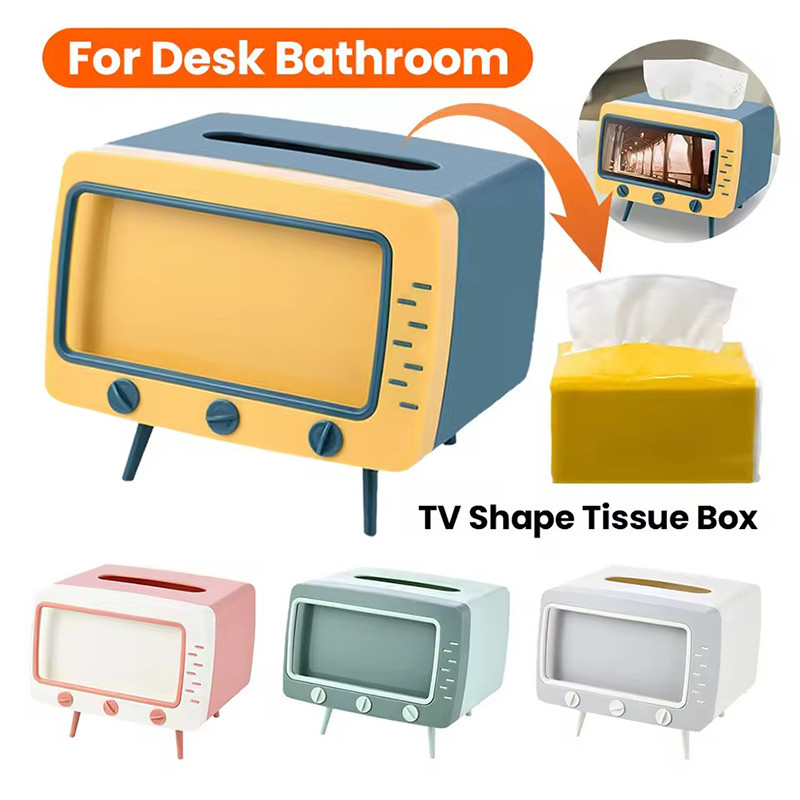กล่องทิชชู่ตกแต่งพลาสติกสําหรับห้องนอนห้องนั่งเล่น-การออกแบบทีวีการ์ตูนนวัตกรรมพร้อมฟังก์ชั่นขาตั้งโทรศัพท์