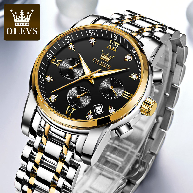 Olevs 2858 นาฬิกาข้อมือผู้ชาย มัลติฟังก์ชัน กันน้ำ สแตนเลสสตีล สีน้ำเงิน