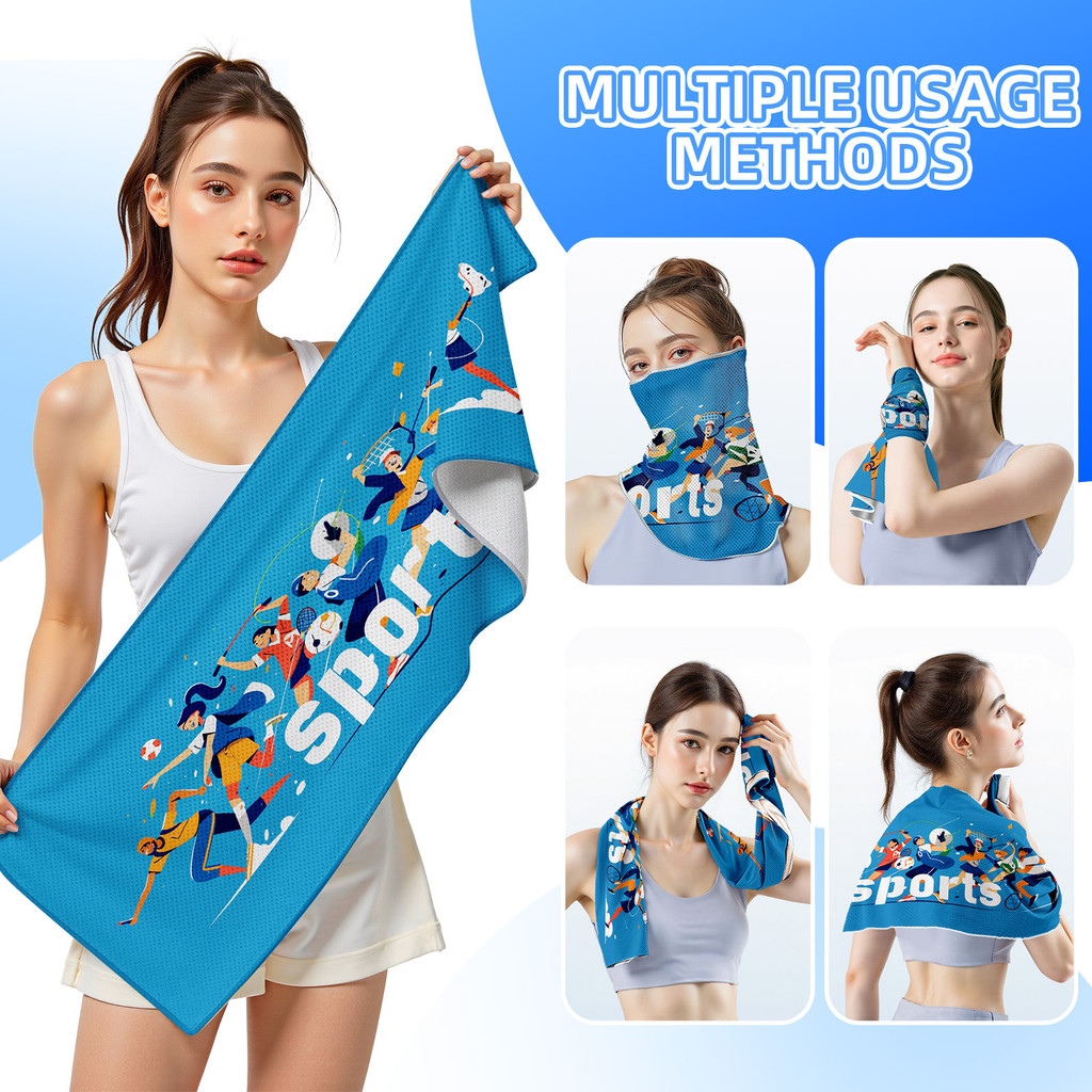 [ผ้าขนหนูกีฬามาราธอน 30 * 100 ซม.] ผ้าขนหนูกีฬาความรู้สึกเย็นพิมพ์ผ้าขนหนูเย็นแห้งเร็วฟิตเนสกลางแจ้งผ้าขนหนูน้ําแข็งระบายความร้อน