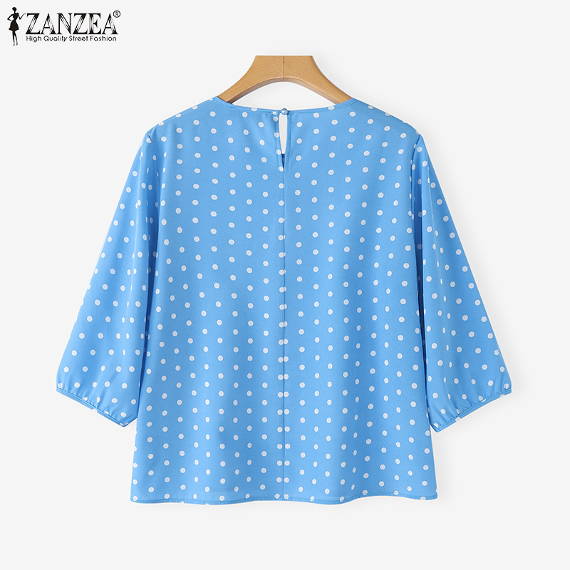 ZANZEA เสื้อลายจุดแขนสาม Quartre สไตล์เกาหลี สำหรับสาวๆ ใส่ลำลอง - รูปที่ 6