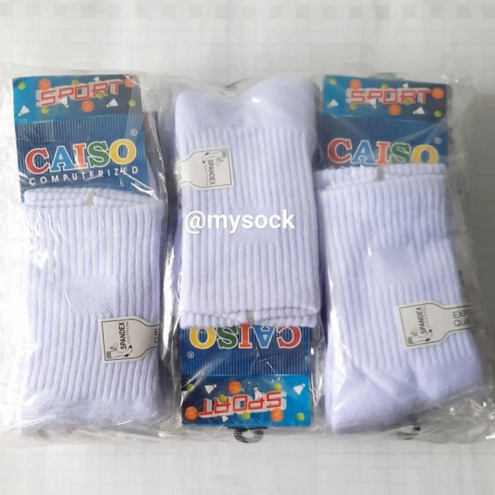 [ ]New (6 PAIRS) ถุงเท้ากีฬาหนา Caiso สีดําและสีขาว - สีขาว