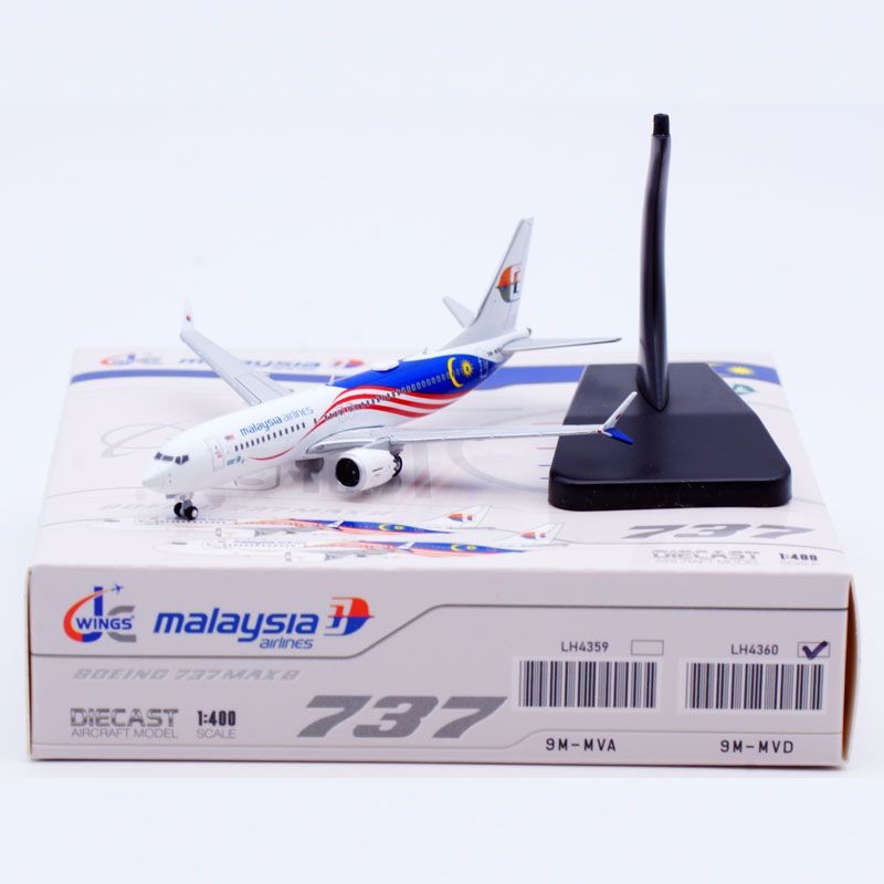 1: 400 JC Wings Alloy Airliner รุ่น B737Max8 Malaysia Airlines 9M-MVD