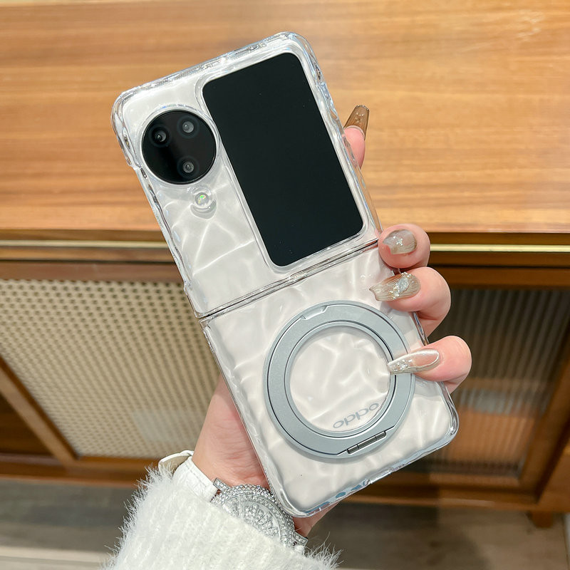 เคสโทรศัพท์แบบพับได้สําหรับ Oppo Find N2 N3 Flip ระลอกน้ําโปร่งใส 360 องศาหมุนวงเล็บแม่เหล็กเคสโทรศัพท์ tpu แบบแข็ง