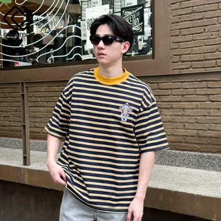 CAZAMAN เสื้อยืด OVERSIZE เสื้อยืดโอเวอร์ไซส์ เสื้อยืดแขนสั้น ผ้าฝ้ายแท้ เสื้อลาย ใส่สบาย C25672
