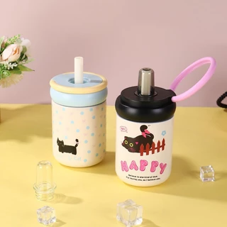 MLADEN แก้วน้ำสแตนเลส 450ML ลายการ์ตูนแมวดำ 316 วัสดุสแตนเลส แบบพกพา แก้วเก็บความเย็น