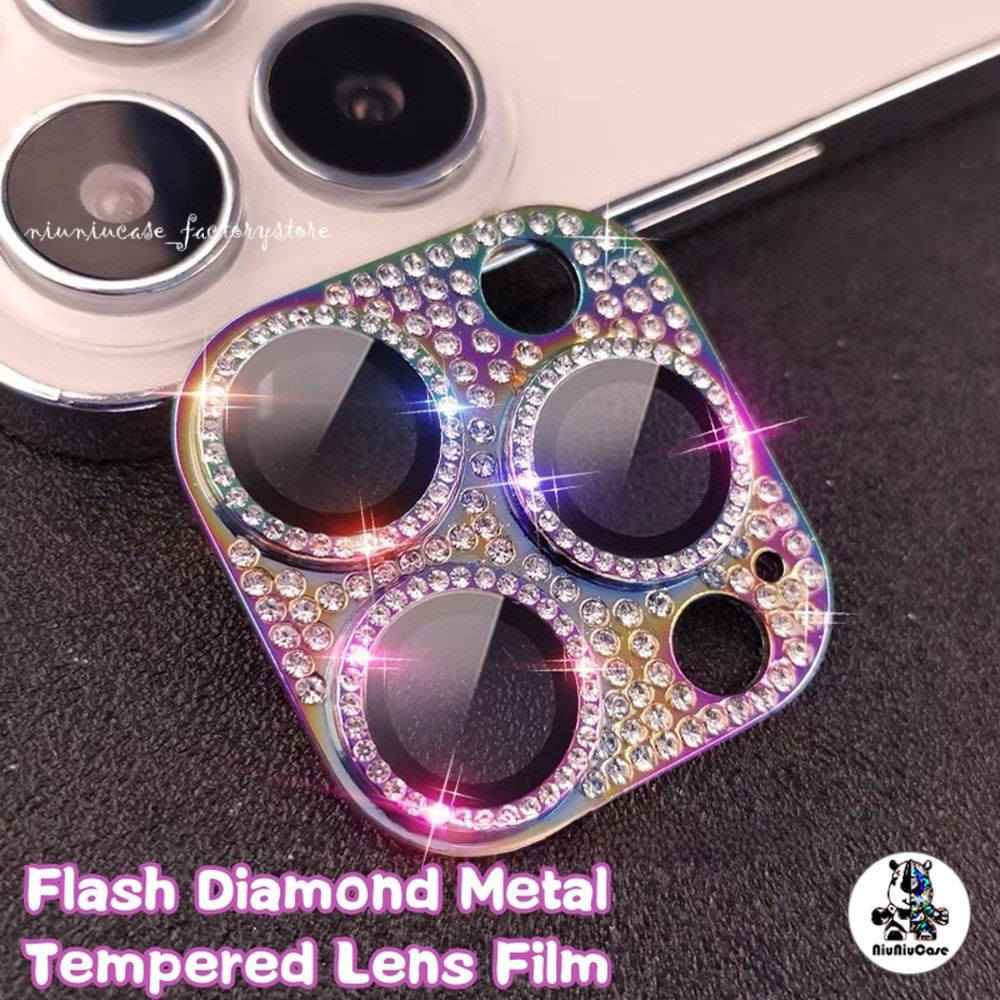 Sparkling Diamond เลนส์หรูหรา For iPhone 16 15 14 13 11 12  Pro Max 13Mini 16Plus กล้องแหวนแก้วเลนส์โทรศัพท์ป้องกันฟิล์ม