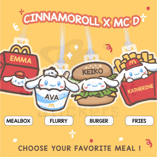 SANRIO แท็กอะคริลิคชื่อที่กําหนดเองของซานริโอ | เบอร์เกอร์ดีไซน์น่ารัก | ชื่อที่กําหนดเองฟรี | ของขวัญวันวันเกิดของพี่น้อง