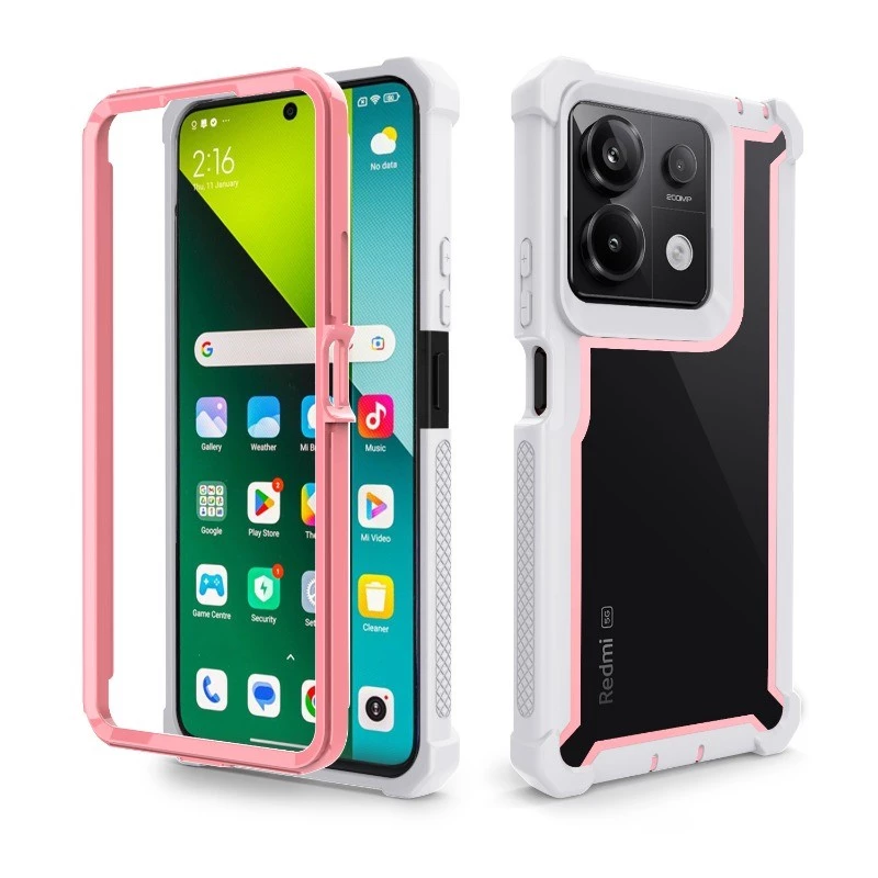 เคสโทรศัพท์โครงสร้างสองชั้นป้องกันการตกสําหรับ Redmi หมายเหตุ 14 13 12 11 Pro+ 4G/5G ขอบนุ่มรวมทุกอย่างฝาครอบป้องกันถุงลมนิรภัยเปลือกโปร่งใส