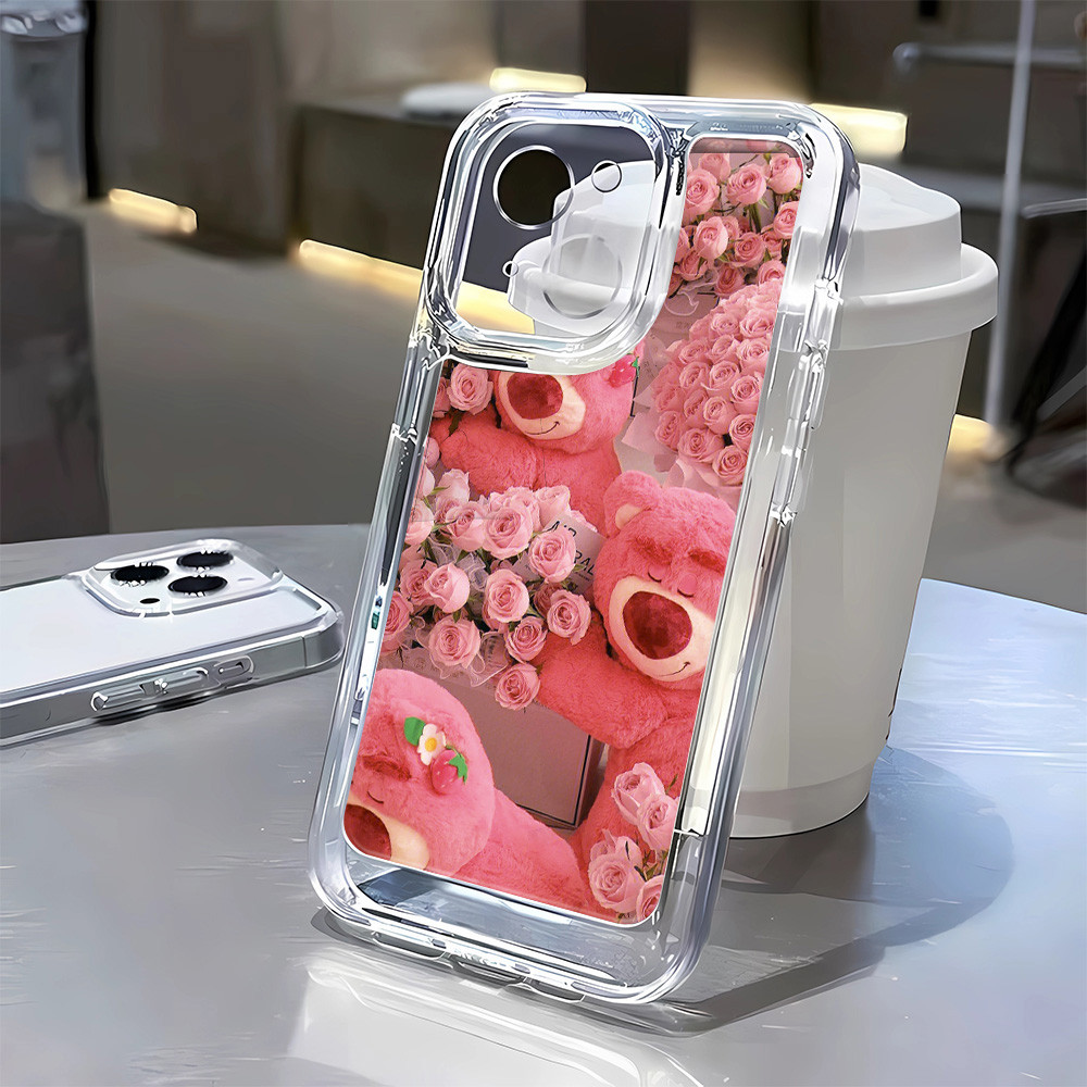 3 in1 สตรอเบอร์รี่หมีโปร่งใสสําหรับ Vivo S12 S12PRO S1 V15 S7 S9 S9E S10 S10PRO S10E เคสโทรศัพท์กันก