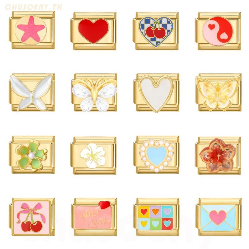 ทองด้านล่างชุดเสน่ห์อิตาลีลิงค์พอดี9มิลลิเมตรสร้อยข้อมือทําทําเองรักผีเสื้อดอกไม้เสน่ห์สร้อยข้อมือลิงค์อุปกรณ์ย้อนยุคโมดูลสร้อยข้อ