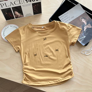 G03-07 เสื้อยืดแขนสั้นพิมพ์ลายโบว์เล็ก สุดน่ารัก แนวเกาหลี หลายไซส์ ผ้านิ่มสวมใส่สบาย ใส่ได้ทุกโอกาส ราคาถูก