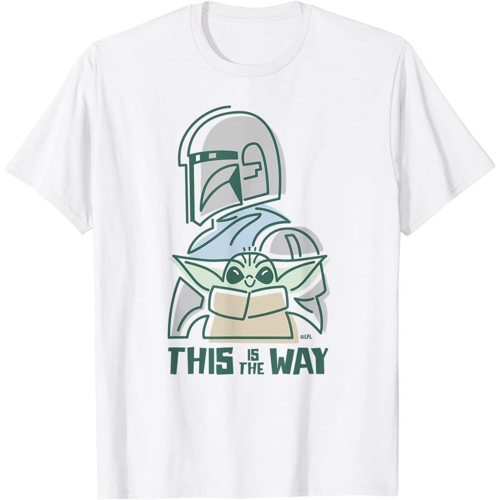 เสื้อยืดผู้ใหญ่ Star Wars The Mandalorian และ Grogu This Is the Way ธีมน่ารัก ท็อปส์ซูสากลสําหรับผู้ชายผู้หญิง พร้อมสต็อกผมตรง