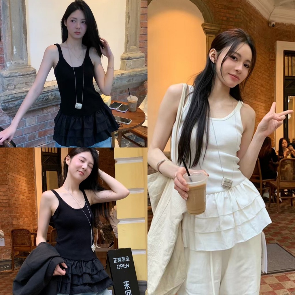 🤎Bonnie🤎มินิเดรส ไหมพรม ดีเทลแต่งปลายน่ารัก ขาวดำ ระบาย ชุดเดรสแขนกุด สไตล์เกาหลี เทรนด์แฟชั่น