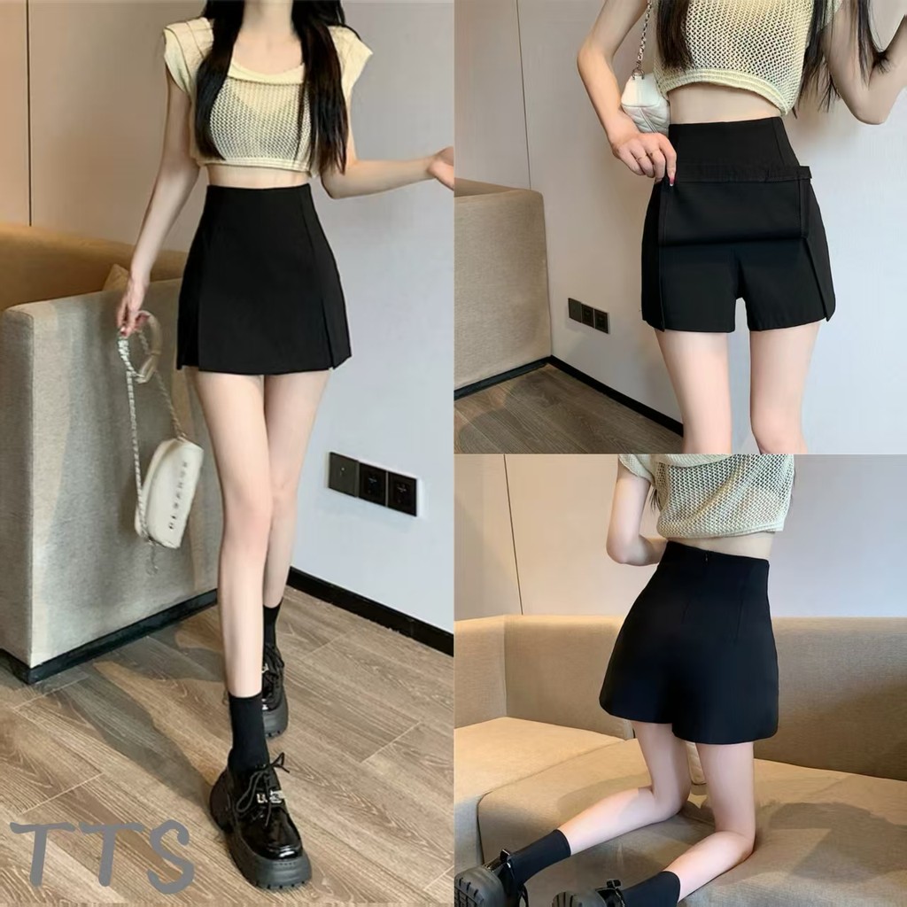 TTS 🔥 กระโปรงสั้นผู้หญิงฤดูร้อน ไซส์เล็ก กระโปรงระบายสะโพก สาวฮอต เอวสูง กางเกงกระโปรงผ่าหน้าทรงเอ