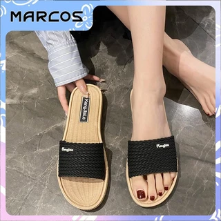MARCOS การจัดส่งท้องถิ่นของรองเท้าแบนสำหรับสตรี น้ำหนักเบา ไม่ลื่น รองเท้านุ่ม รองเท้าสตรีที่มีลากตรง รองเท้าแตะสตรี
