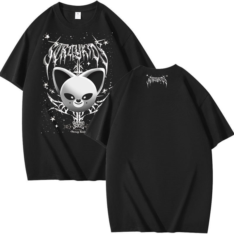 เสื้อยืดแขนสั้นพิมพ์ลายวง Stray Kids Evil Skzoo ทรงหลวม ผ้าฝ้ายแท้ ทรงหลวม