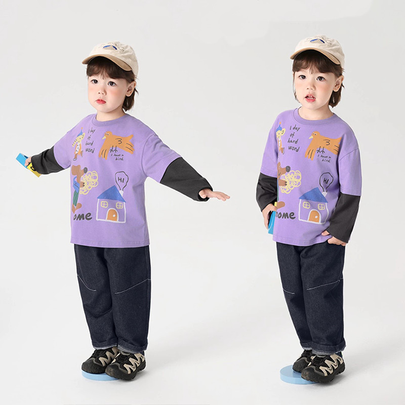 เสื้อยืดแขนยาวสำหรับเด็กจากผ้าฝ้ายแท้ ออกแบบมาในสไตล์ทันสมัย สวมใส่ง่าย และเหมาะสำหรับฤดูใบไม้ผลิและฤดูใบไม้ร่วง - รูปที่ 6