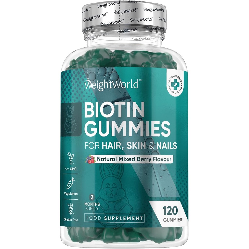 Biotin Gummies - 5000mcg - 120 Gummies with Vitamin A, B, C, D, E & Selenium - Hair, Nails & Skin Vi