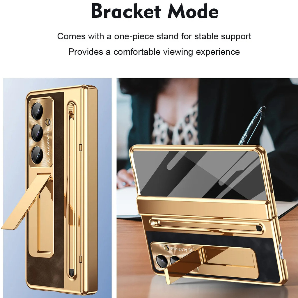 SAMSUNG ฟิล์มกระจกStylus Slot Bracketหนังเคสโทรศัพท์สําหรับSamsung Galaxy Zพับ 7 8 Ultra TriFold 6 5