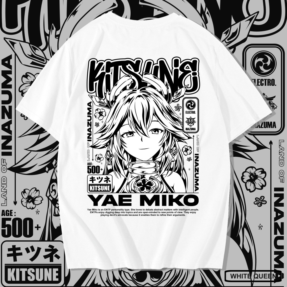 WHITE QUEEN - เสื้อยืด YAE MIKO GENSHIN IMPACT KITSUNE - GENSHIN YAE MIKO KITSUNE