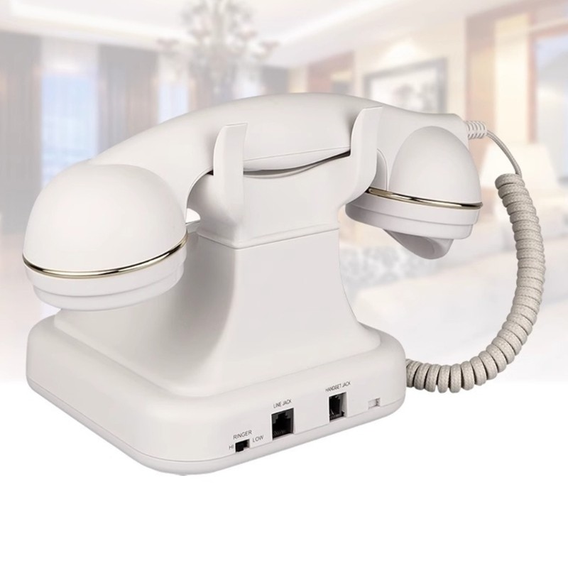 GENUG โทรศัพท์หมุนแบบหมุนโบราณอุปกรณ์ตั้งโต๊ะแบบมีสาย Vintaged Mechanical Ringtone