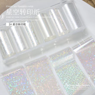 แก้วแต่งเล็บ กระดาษถ่ายโอนลูกอมสีสันสดใส Magic Mermaid Polarized Five-pointed Star เลเซอร์สีสันสดใส Aurora Nail Starry Sky Paper