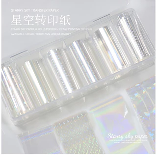 แก้วแต่งเล็บ กระดาษถ่ายโอนลูกอมสีสันสดใส Magic Mermaid Polarized Five-pointed Star เลเซอร์สีสันสดใส Aurora Nail Starry Sky Paper