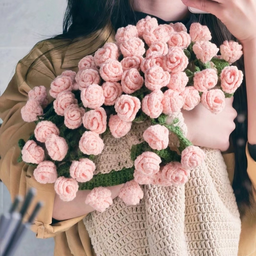 Hot Sale#Handmade Yarn diy Bouquet Blanket Material Kit Crochet Lily of the Valley Rose Blanket Tran